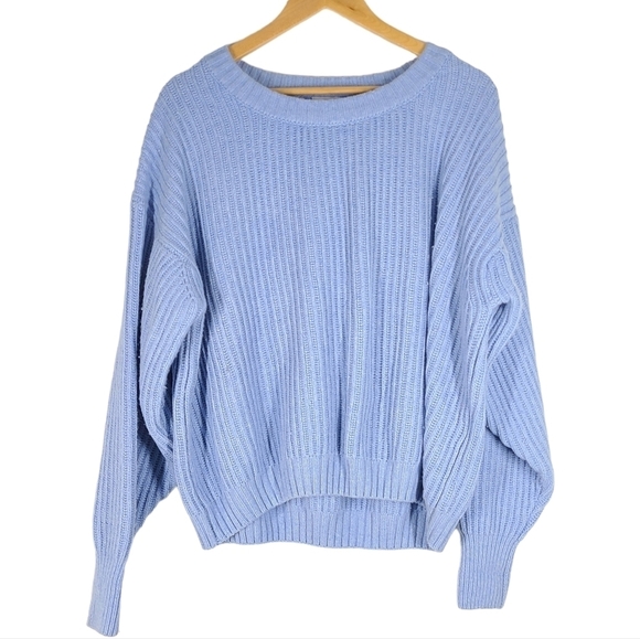 Misa Los Angeles Ballon Sleeve Cuff Ribbed Sweater Blue Crew Neck Oversized Med - Picture 3 of 6